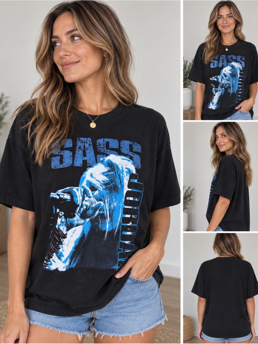 Sass Jordan Black Short Sleeve Graphic Tee